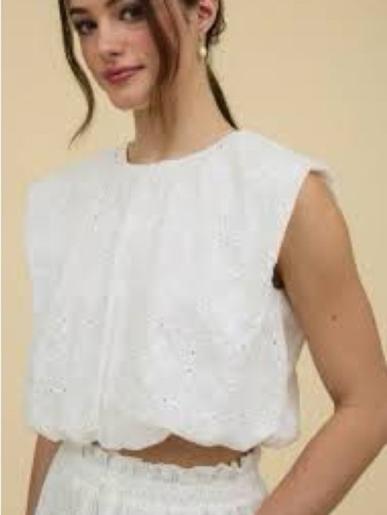 Blu Pepper Tops - Blu Pepper Eyelet Cotton Shell Top - White